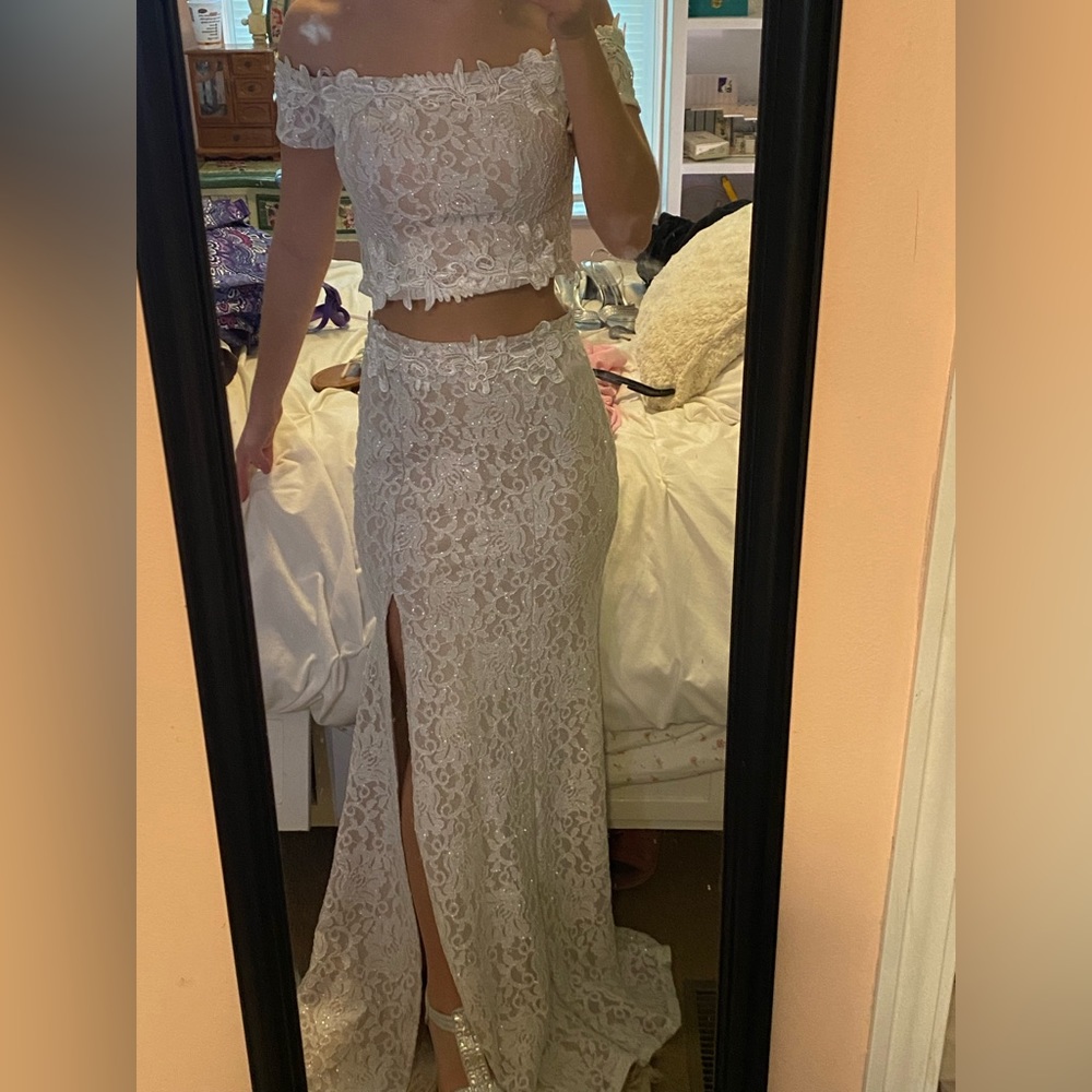 Sequin hearts two piece white homecoming dress